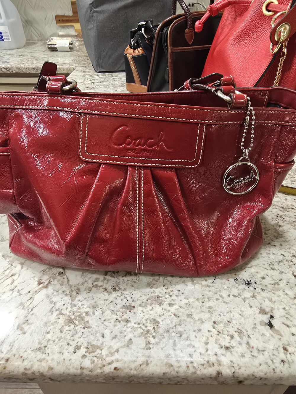Coach Red Patent Leather Shoulder Bag with Signature Charm